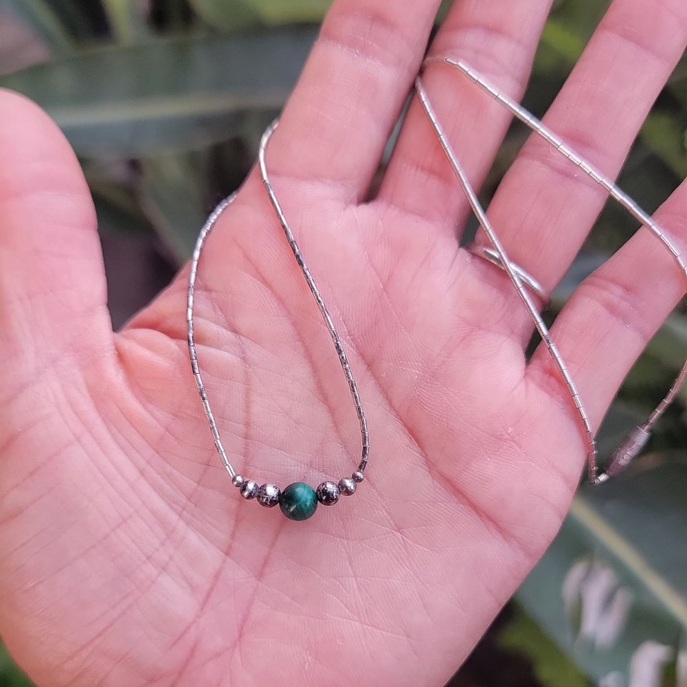 Vintage Native American handmade sterling balls, malachite ball, liquid silver h - Picture 8 of 14